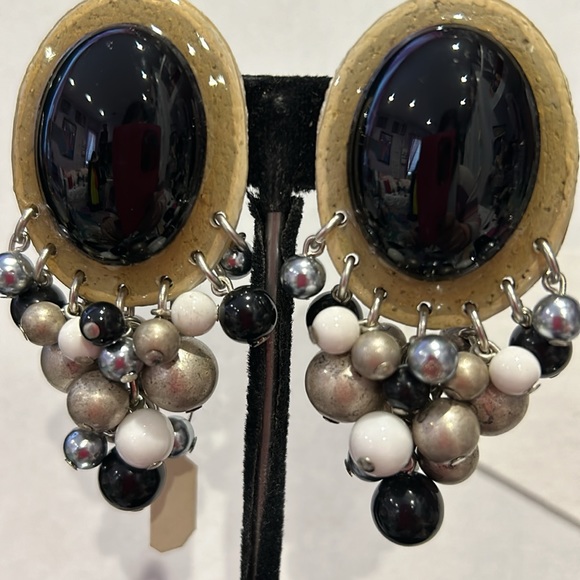 Vintage IKARAMI Black White & Gray Statement Earrings-Boutique - Picture 2 of 5